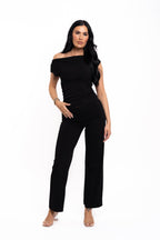 Black Ribbed Asymmetric Lounge Set