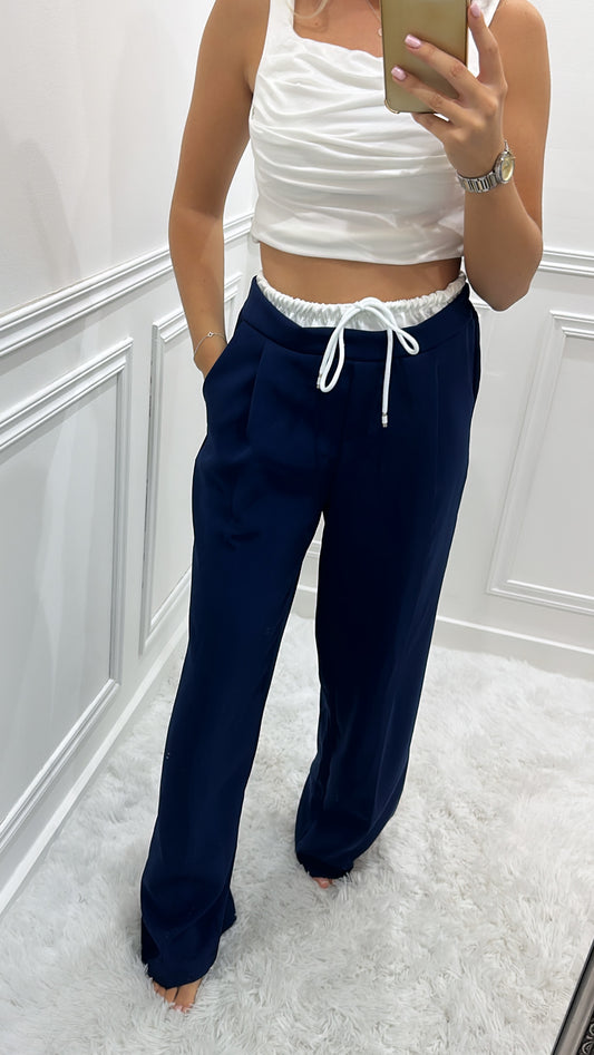 Navy Contrast Waistband Trousers