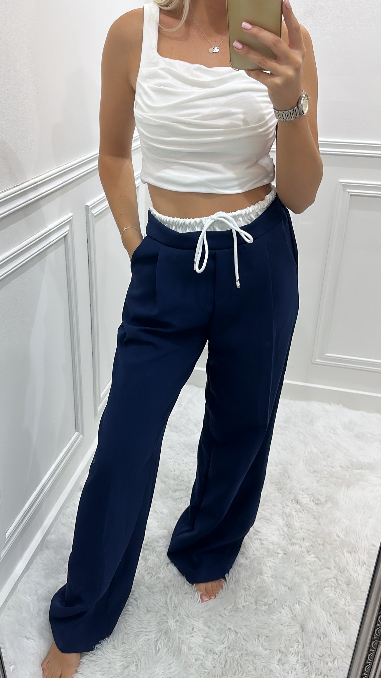 Navy Contrast Waistband Trousers