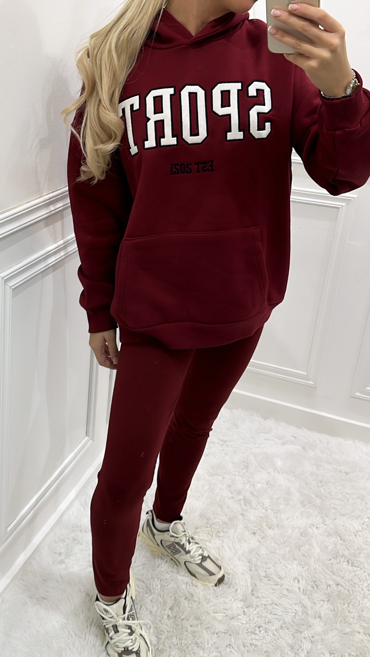 Burgundy ‘Sport’ Hoodie & Leggings Set