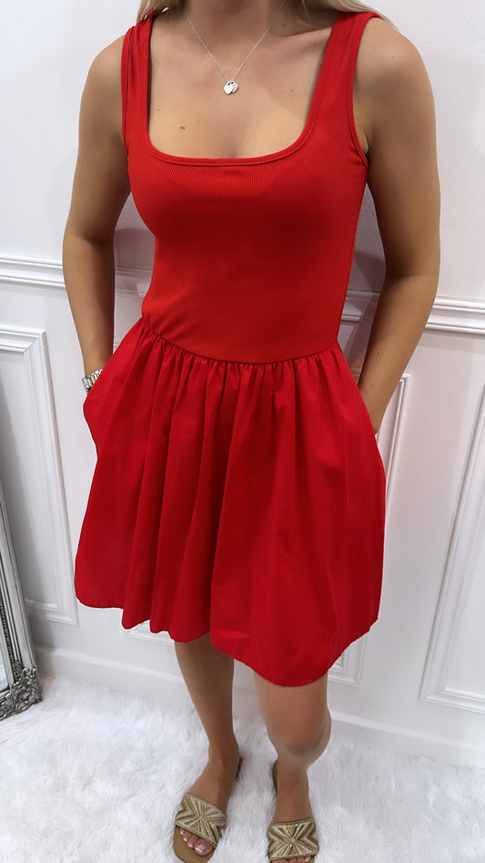 Red Puff Mini Dress