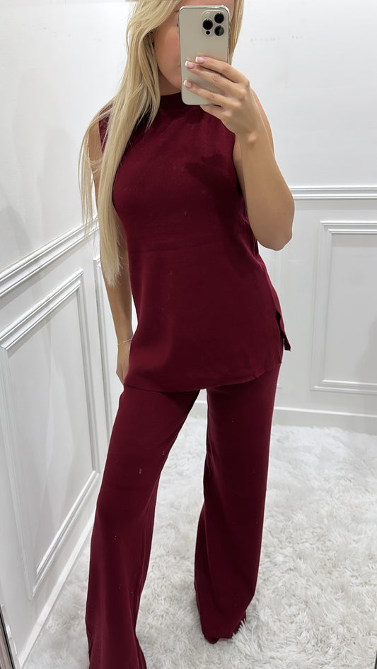 Burgundy Soft Knit Trouser Set