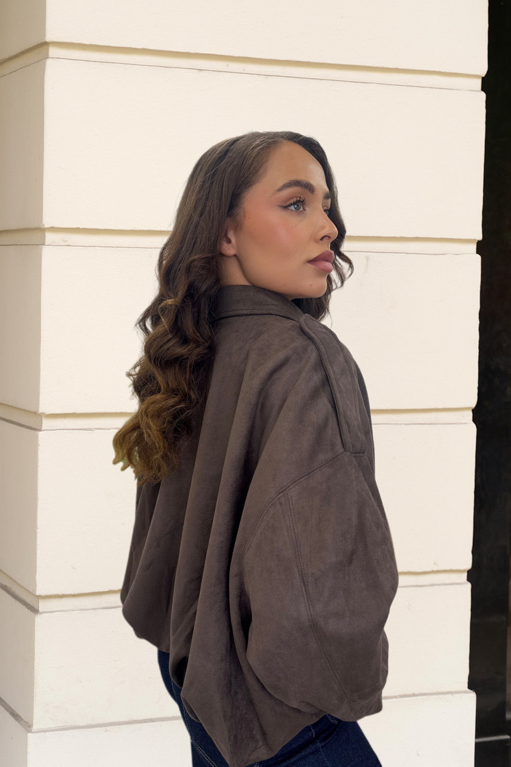 Suede Look Jacket Brown