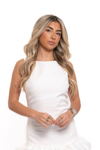 Backless Puff Hem Dress White