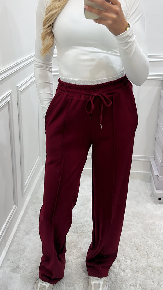 Burgundy Contrast Waistband Trousers