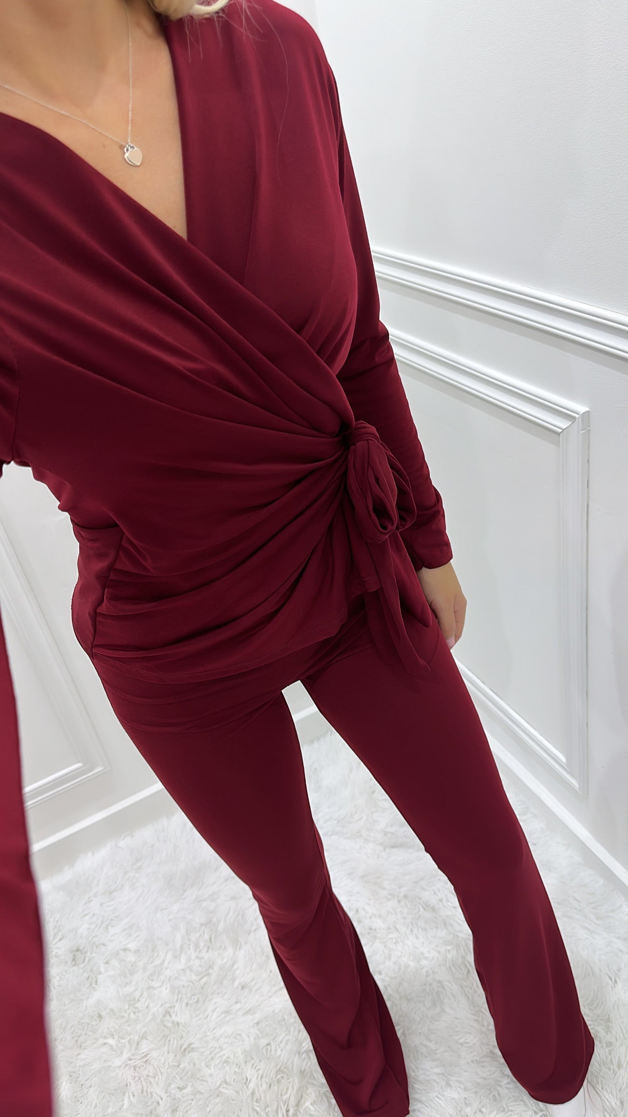 Burgundy Silky Tie Up Co Ord