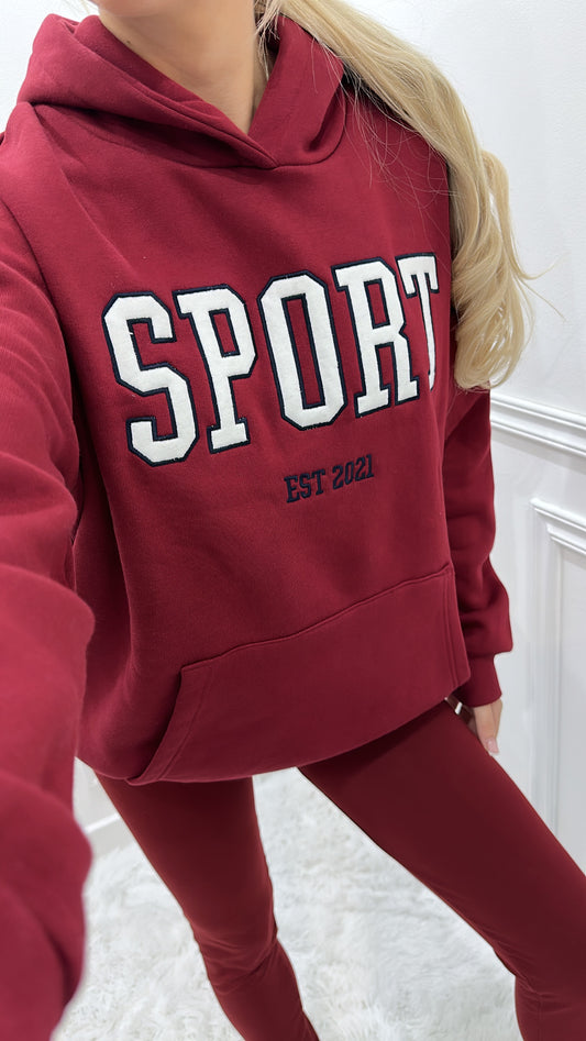 Burgundy ‘Sport’ Hoodie & Leggings Set