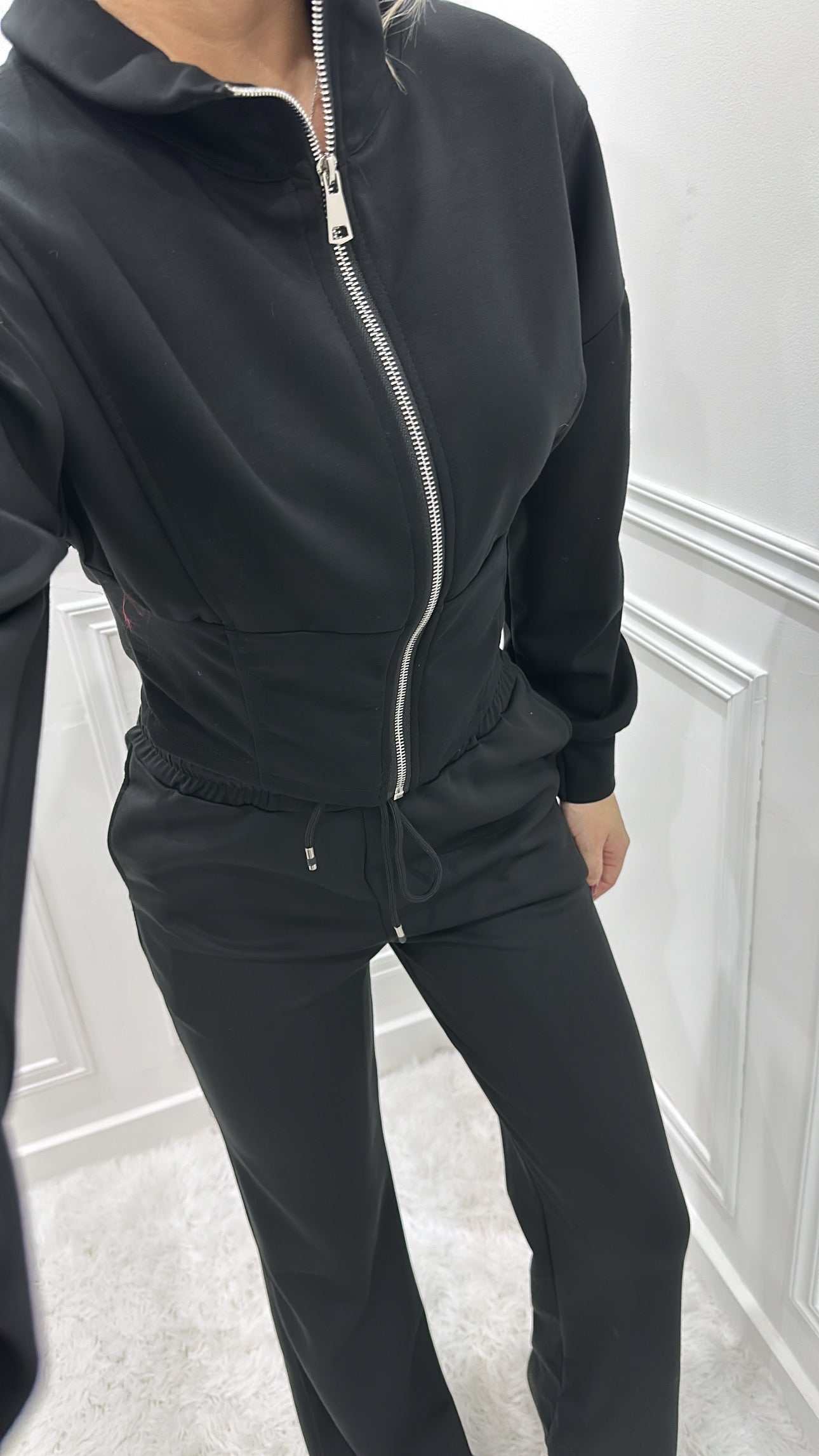 Black Zip Up Corset Style Tracksuit