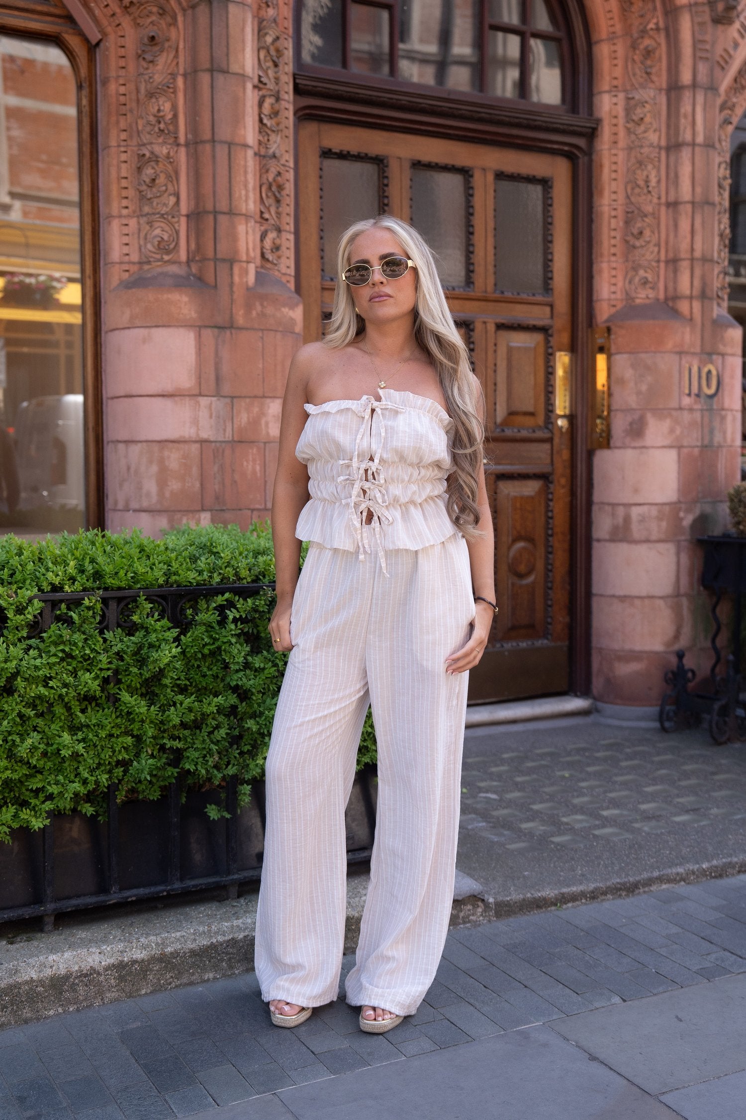 Stripe Bandeau Top & Trouser Co Ord Beige