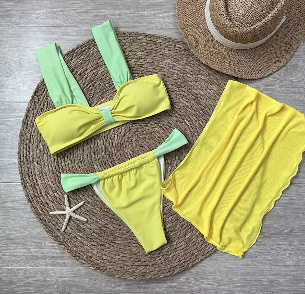 Yellow & Green 3 Piece Bikini