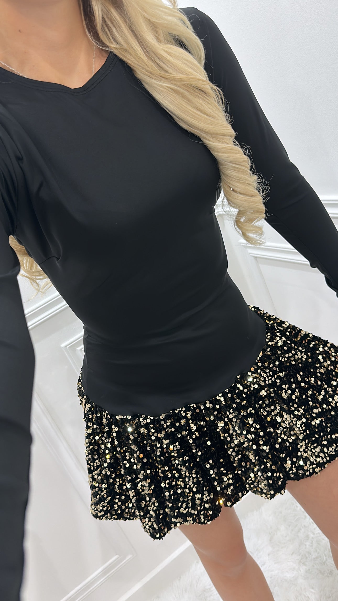 Black / Gold Sparkle Longsleeve Dress