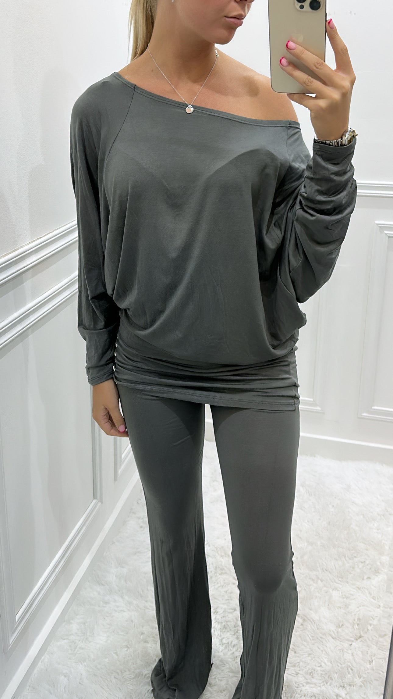 Charcoal Grey Off The Shoulder Co Ord