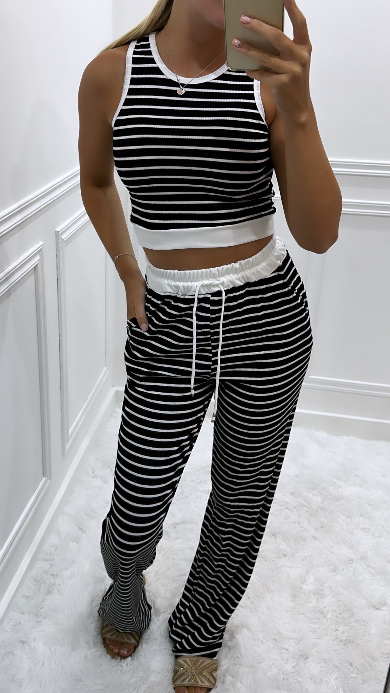 Black Striped Trouser Lounge Set