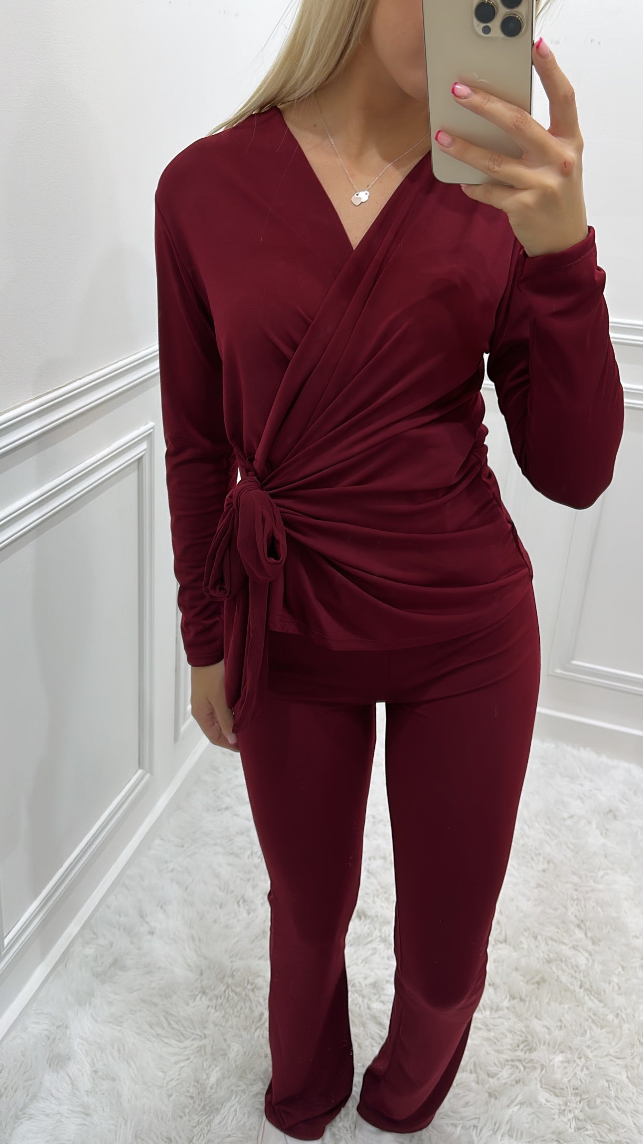 Burgundy Silky Tie Up Co Ord