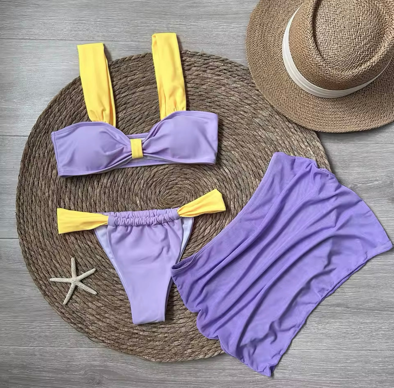 Purple & Yellow 3 Piece Bikini
