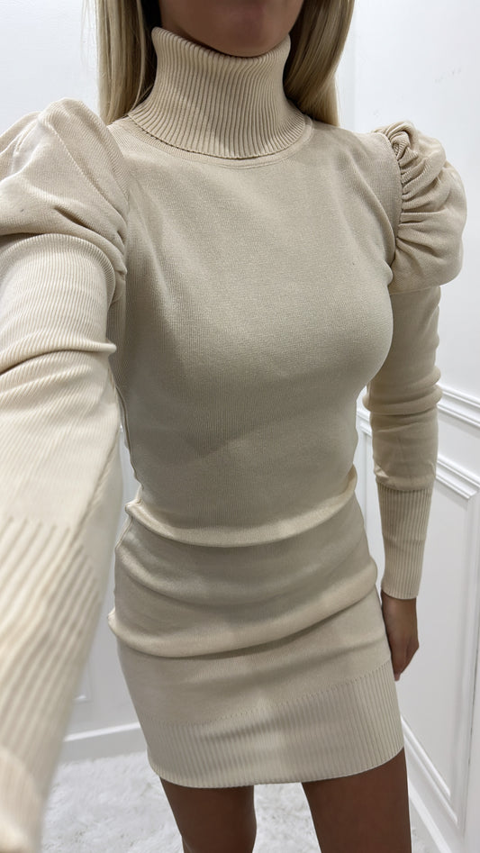 Cream Roll Neck Dress