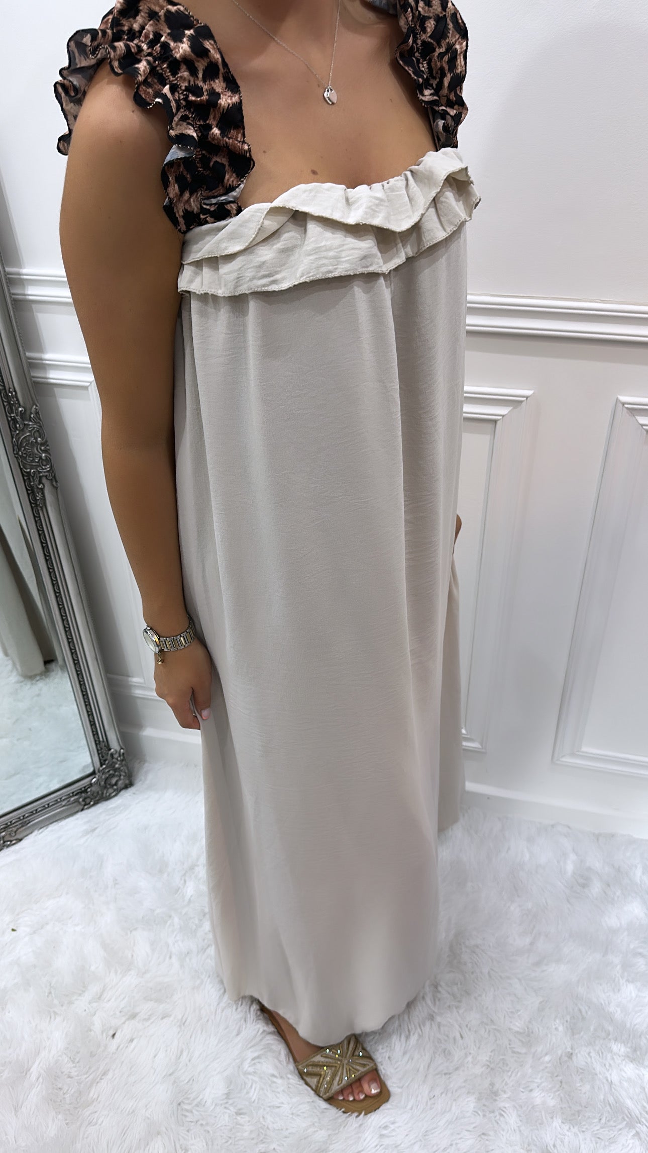 Cream Leopard Maxi Dress