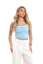 Baby Blue Ruched Square Neck Top