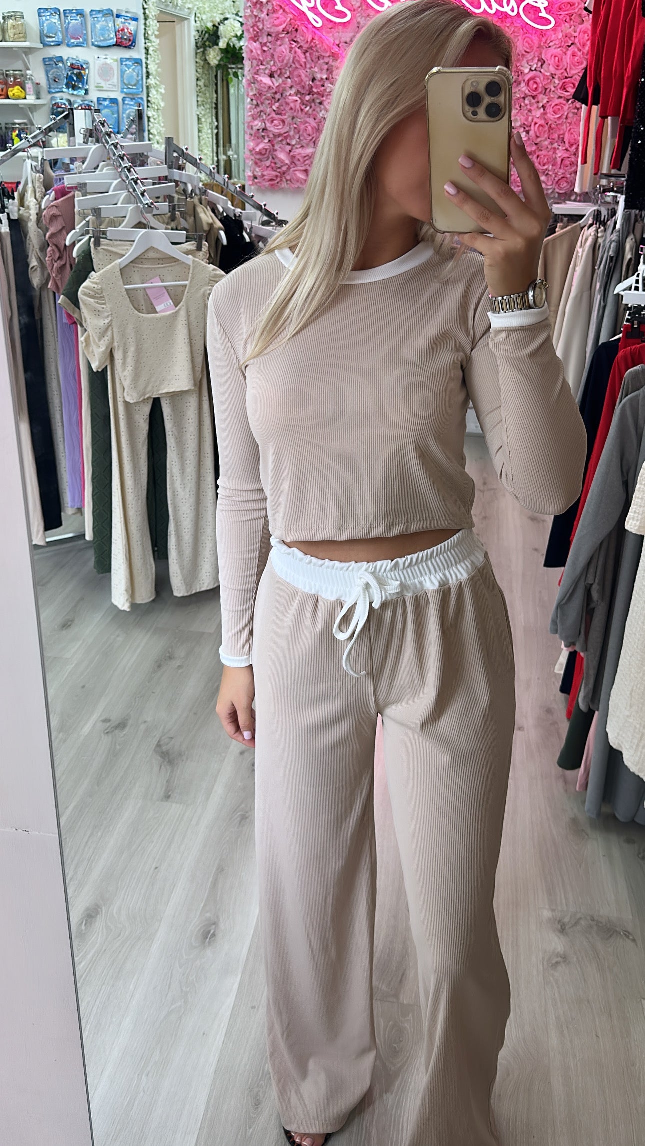 Beige Longsleeve Contrast Co Ord