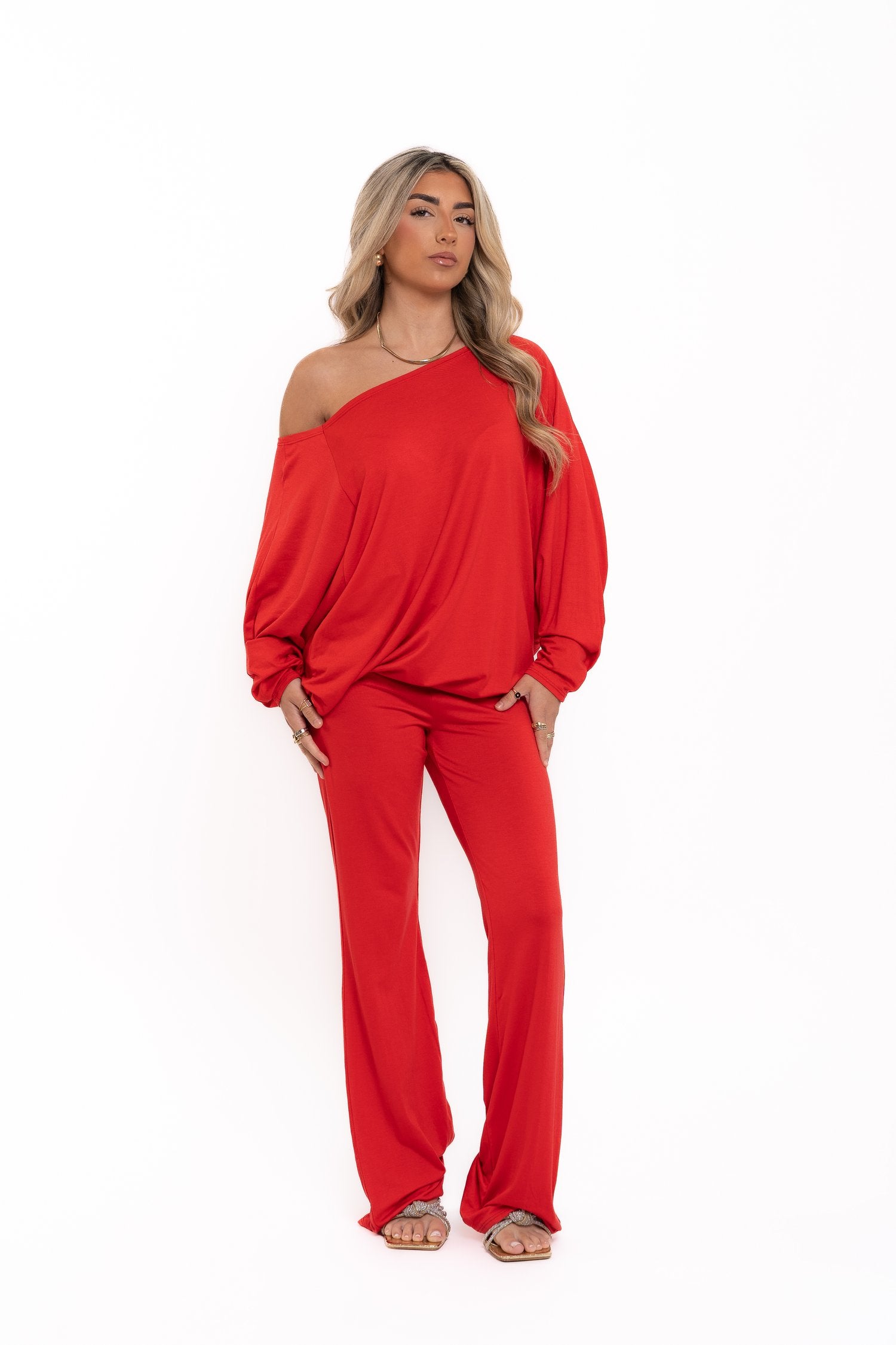 Red Off The Shoulder Co Ord