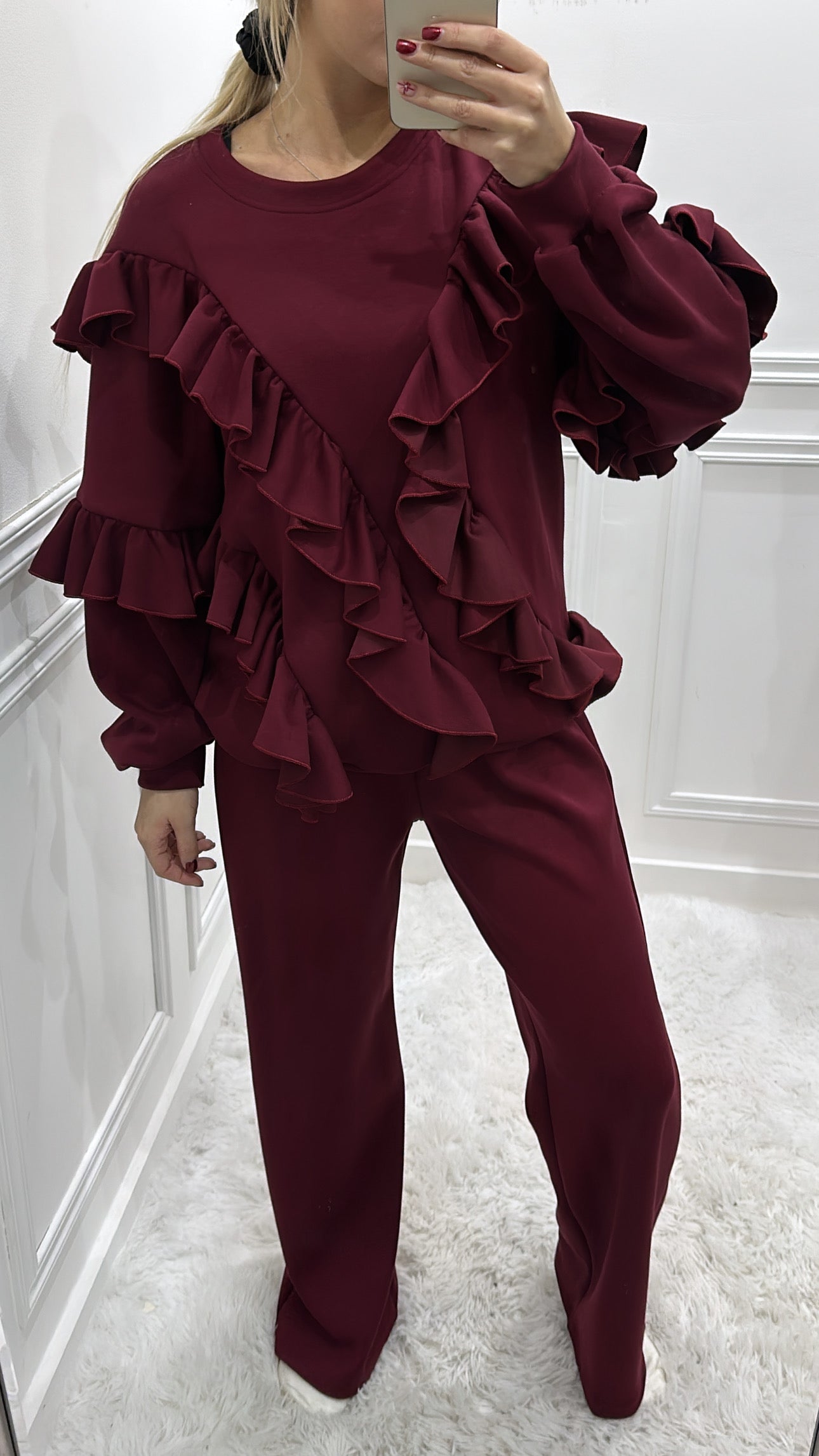 Burgundy Ruffle Tracksuit