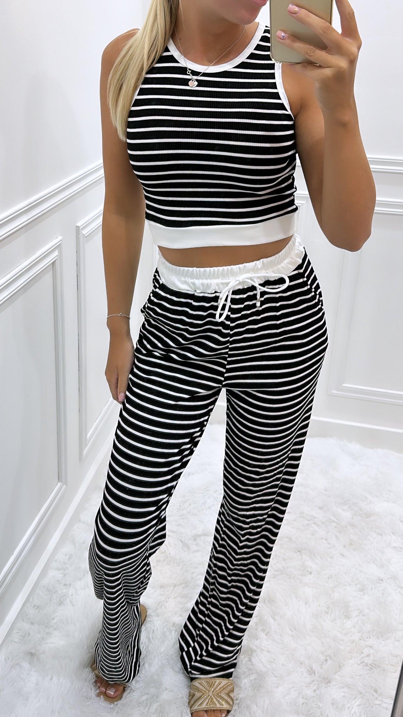 Black Striped Trouser Lounge Set