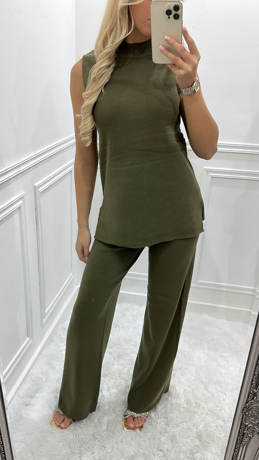 Khaki Soft Knit Trouser Set