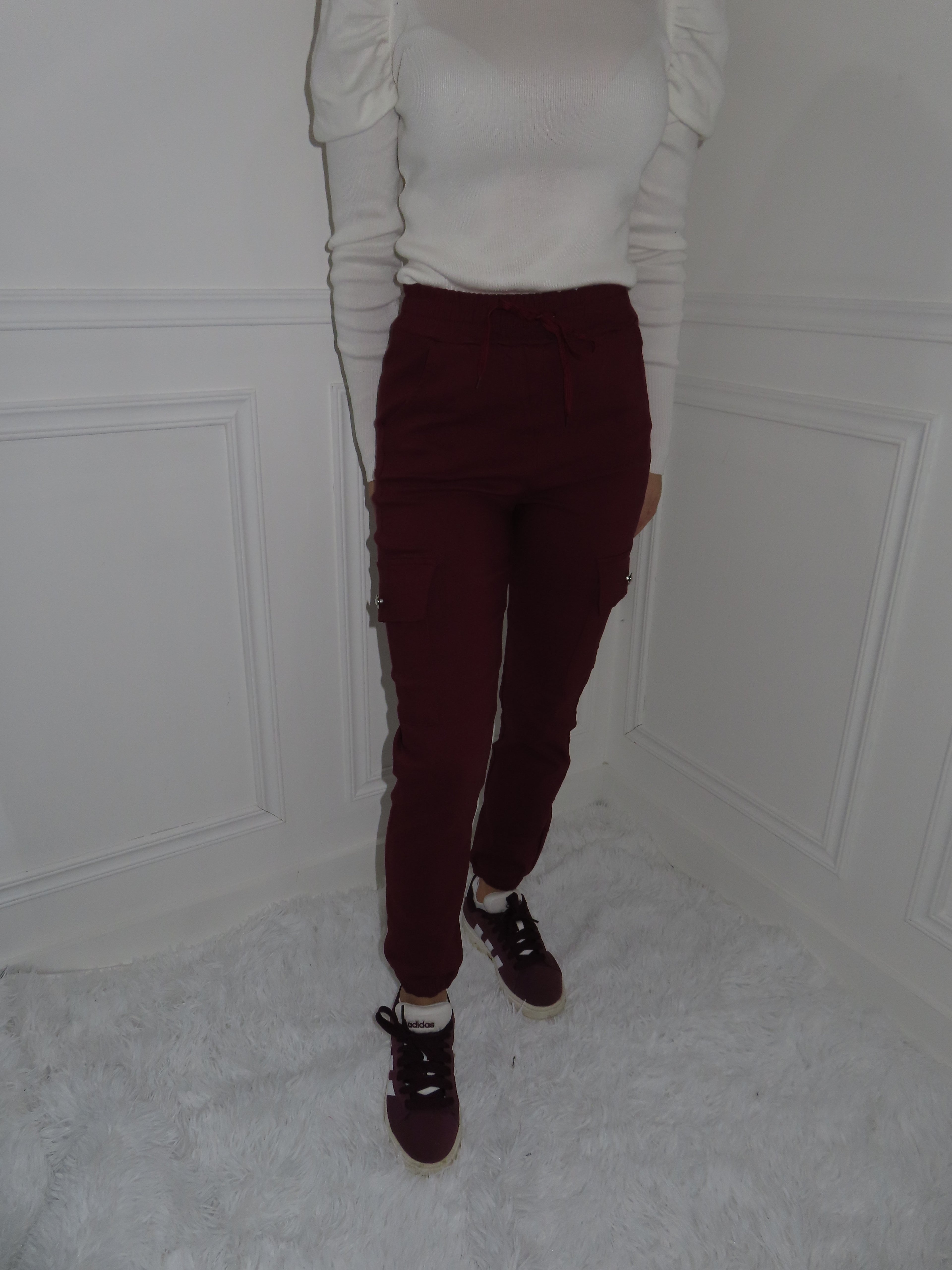 Burgundy cuffed cargos