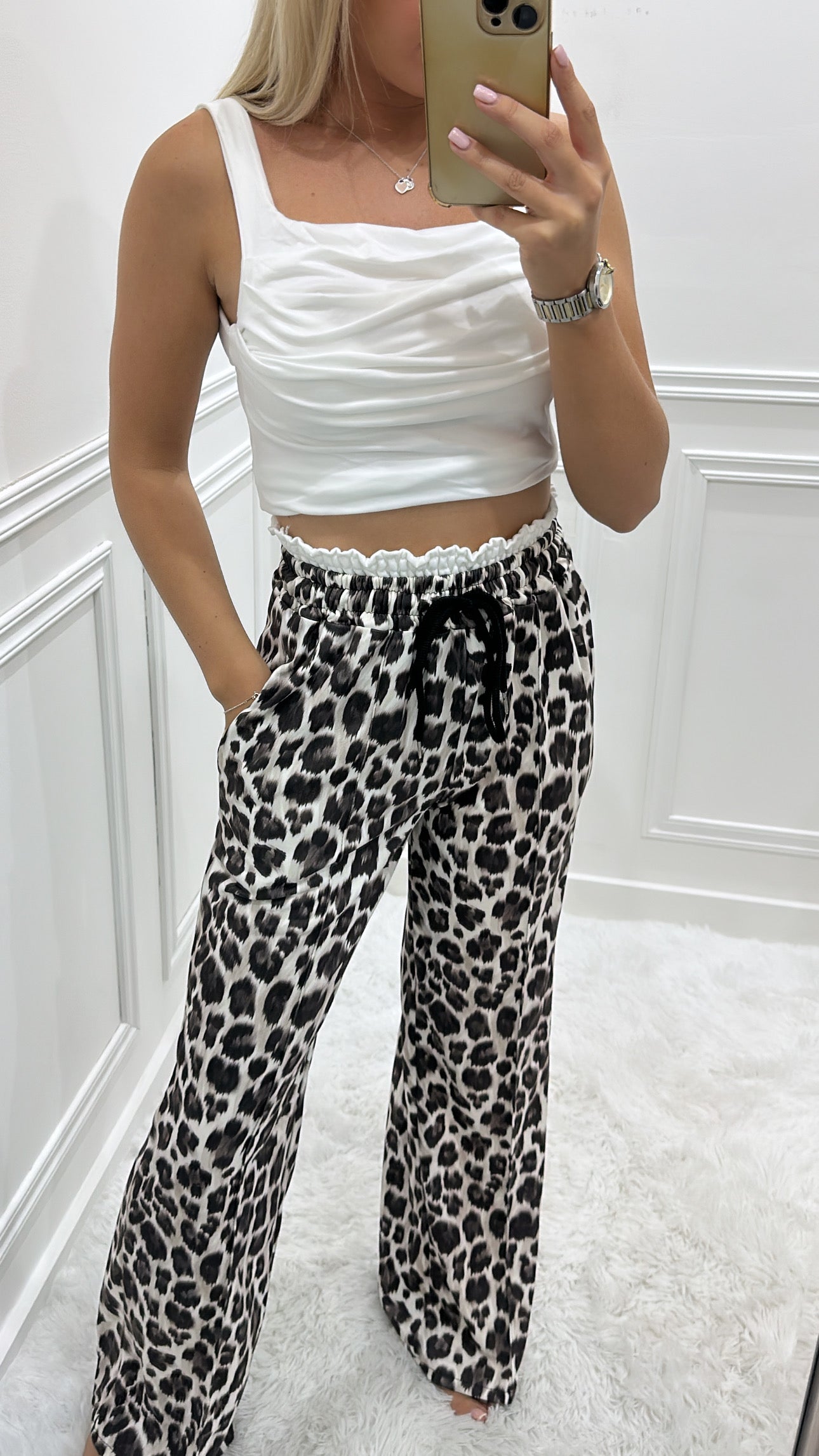 Leopard Contrast Waistband Trousers