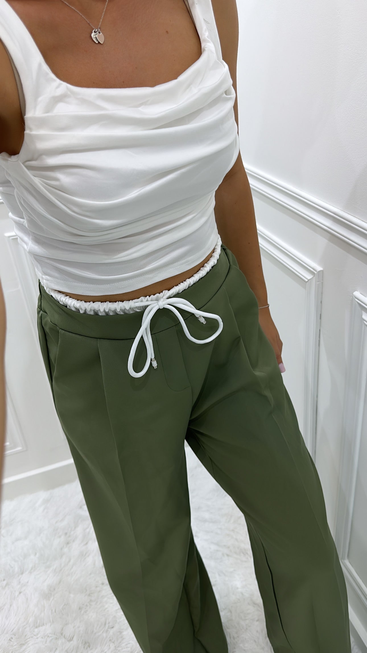 Khaki Contrast Waistband Trousers