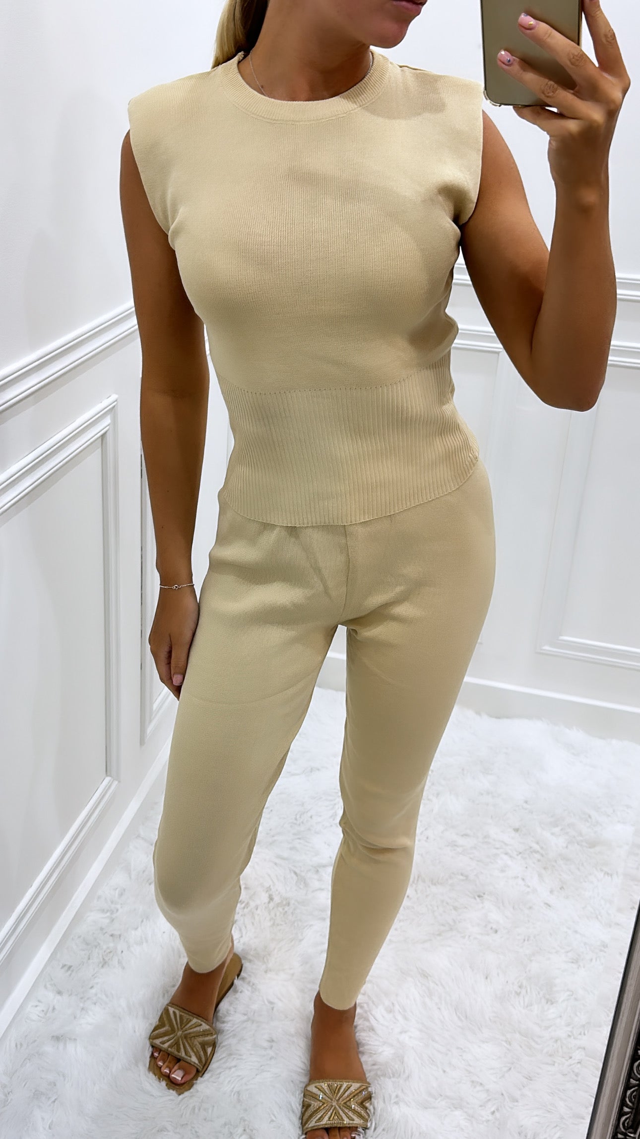 Beige Padded Shoulder Lounge Set