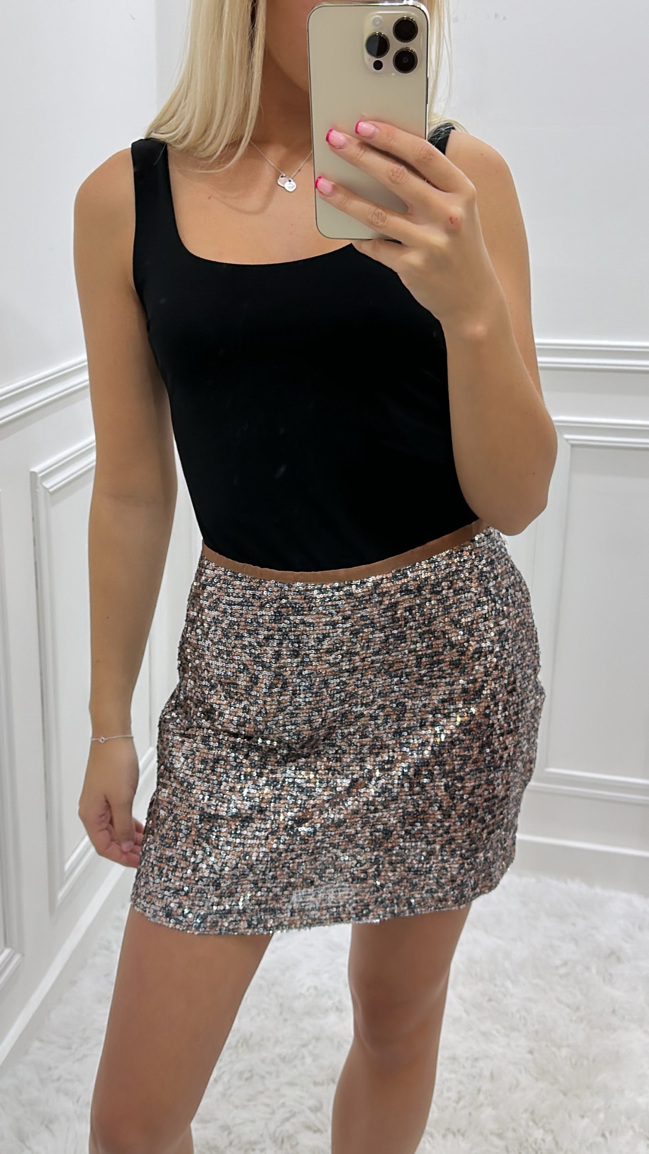 Leopard Sequin Mini Skirt