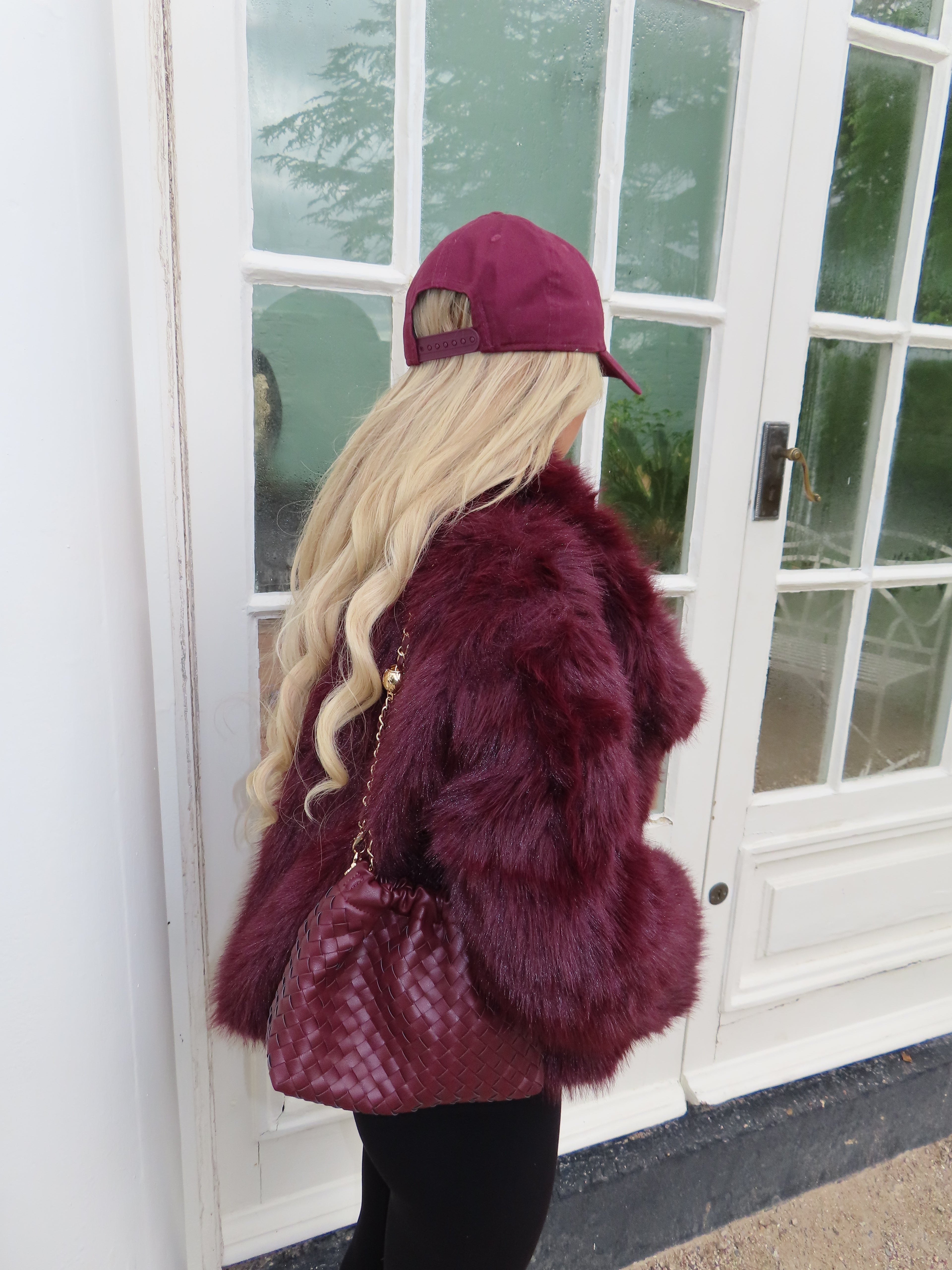 Burgundy Faux Fur Coat