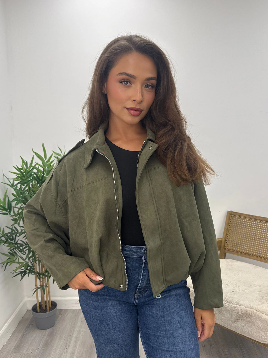 Suede Look Jacket Khaki