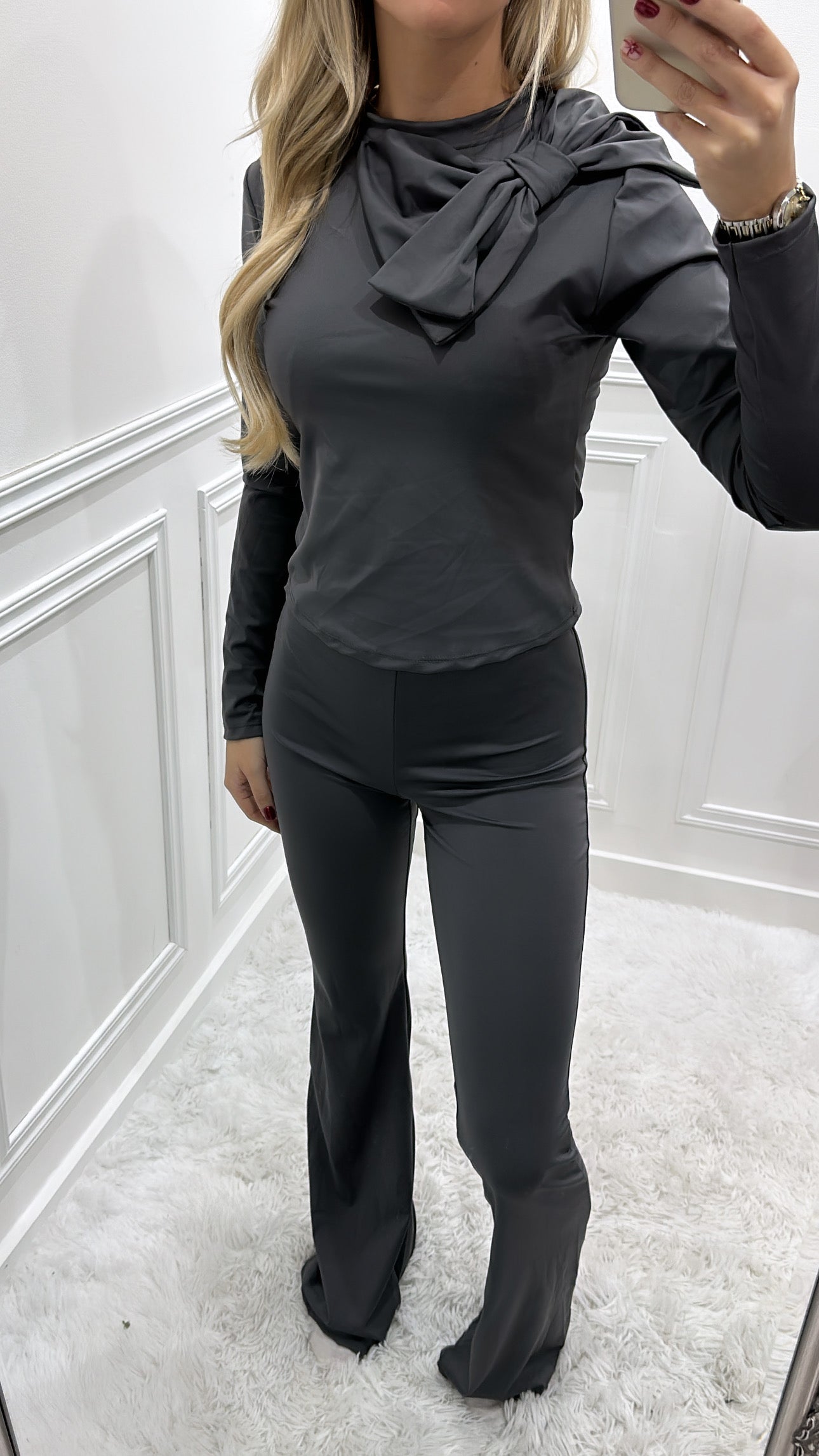 Charcoal Grey Bow Trouser Co Ord