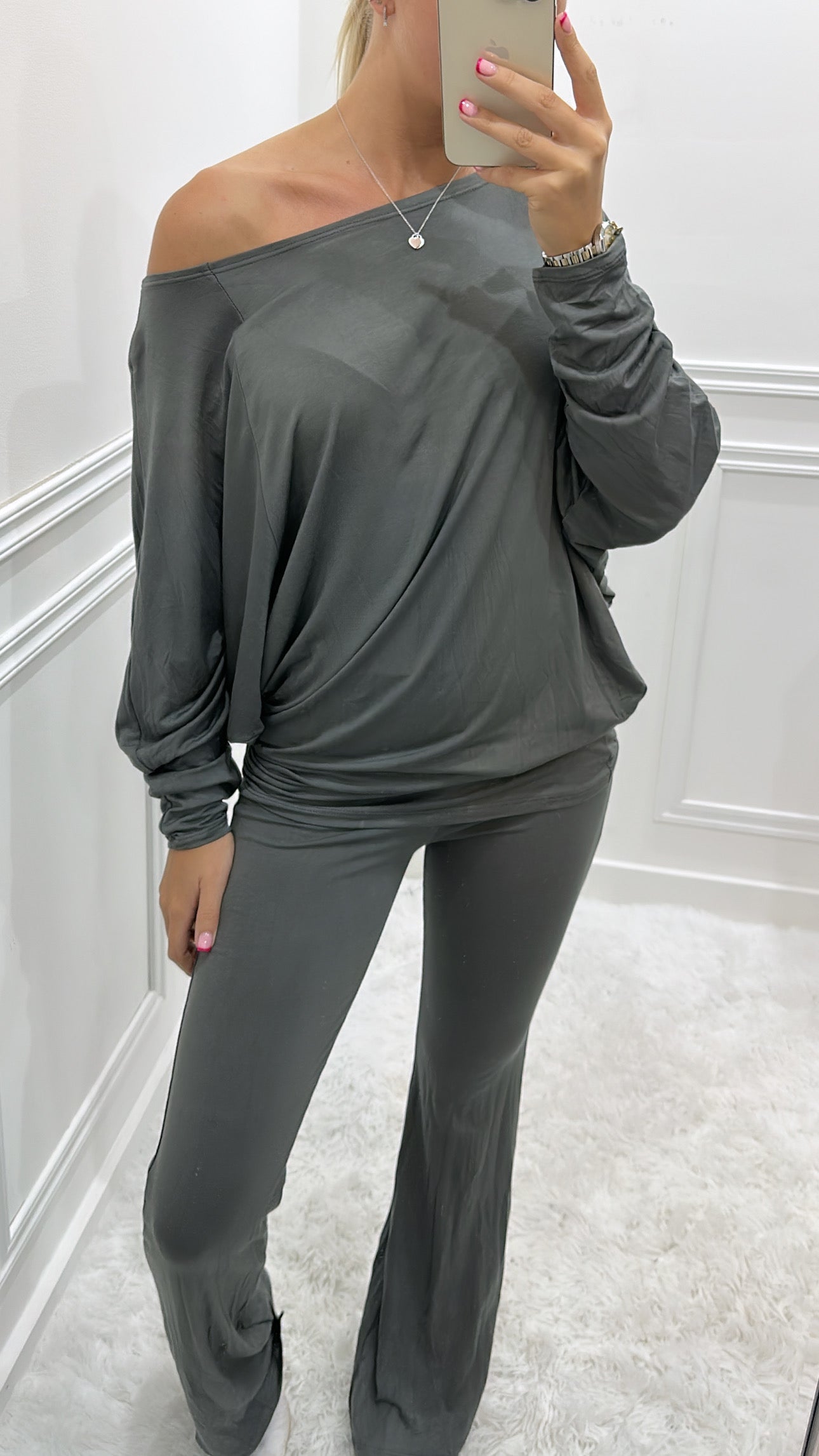 Charcoal Grey Off The Shoulder Co Ord