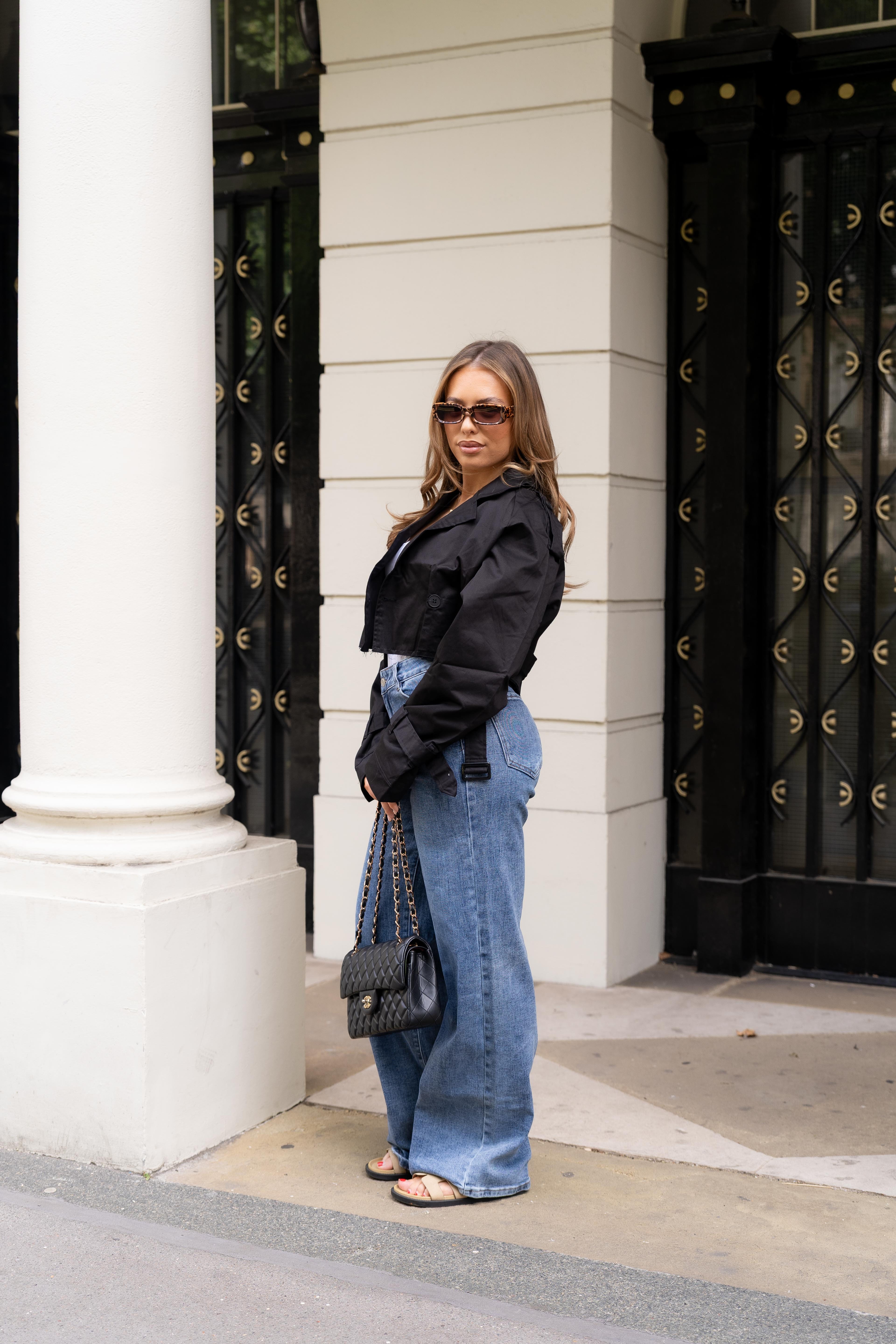 Cropped Mini Trench Coat Black
