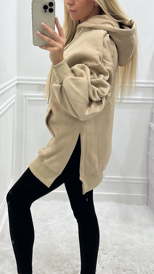 Beige Ruched Oversized Hoodie