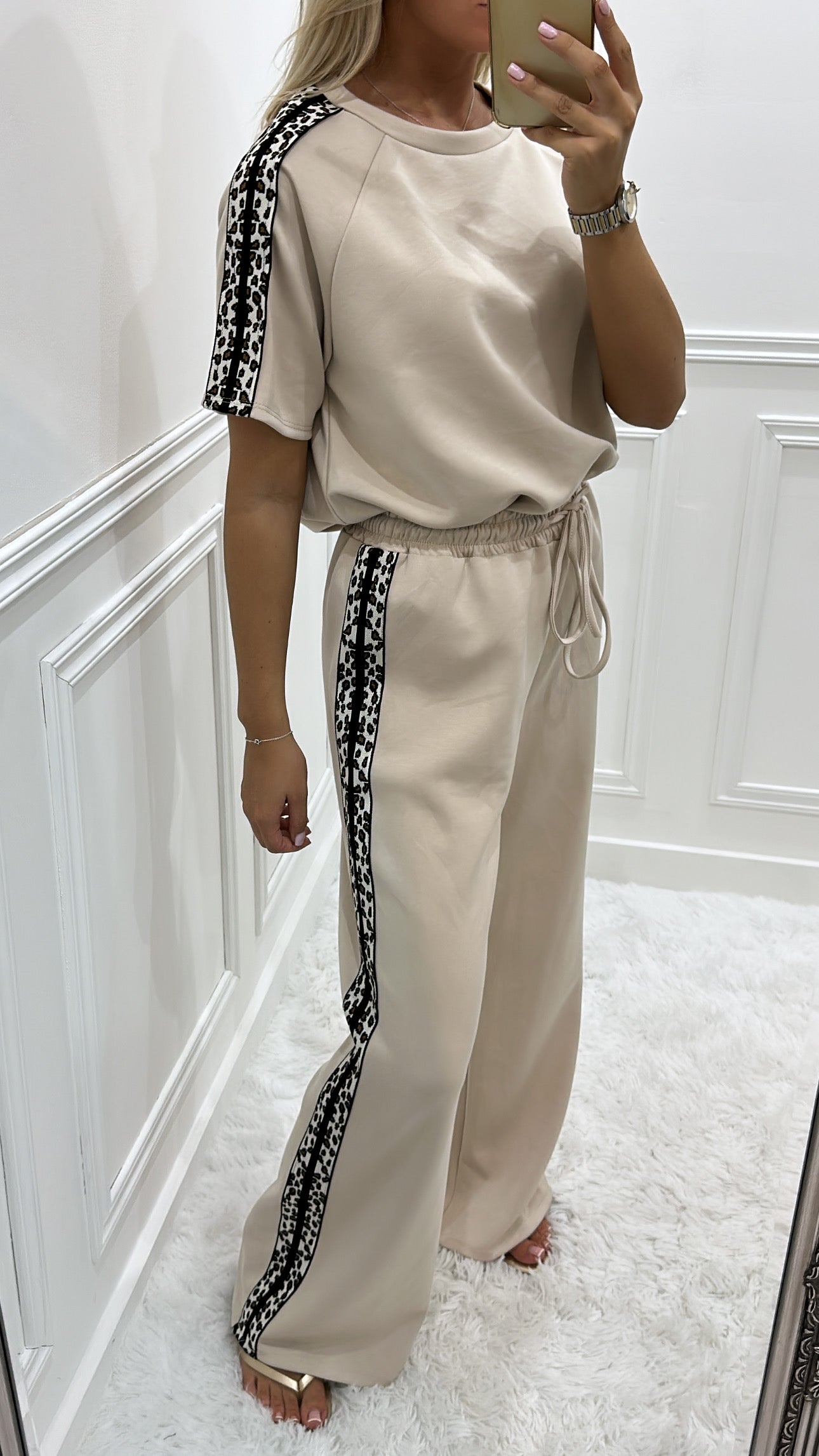 Beige Leopard Side Tracksuit