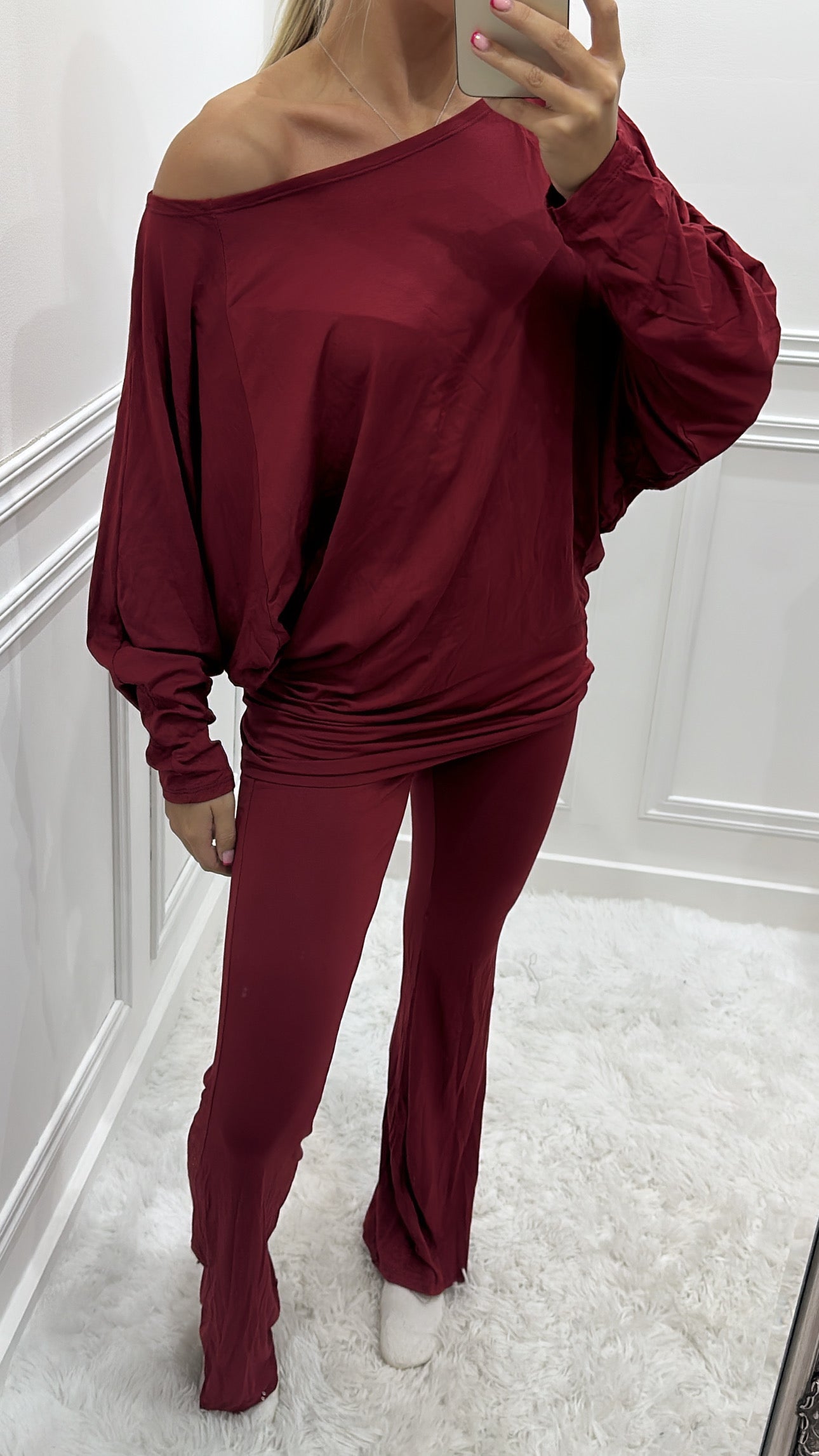 Burgundy Off The Shoulder Co Ord