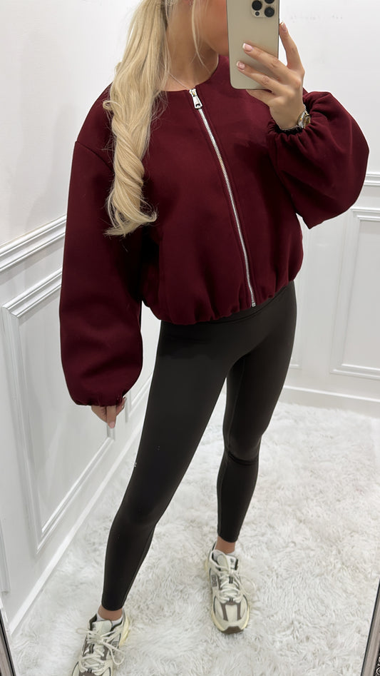 Burgundy Zip Up Bomber Jacket