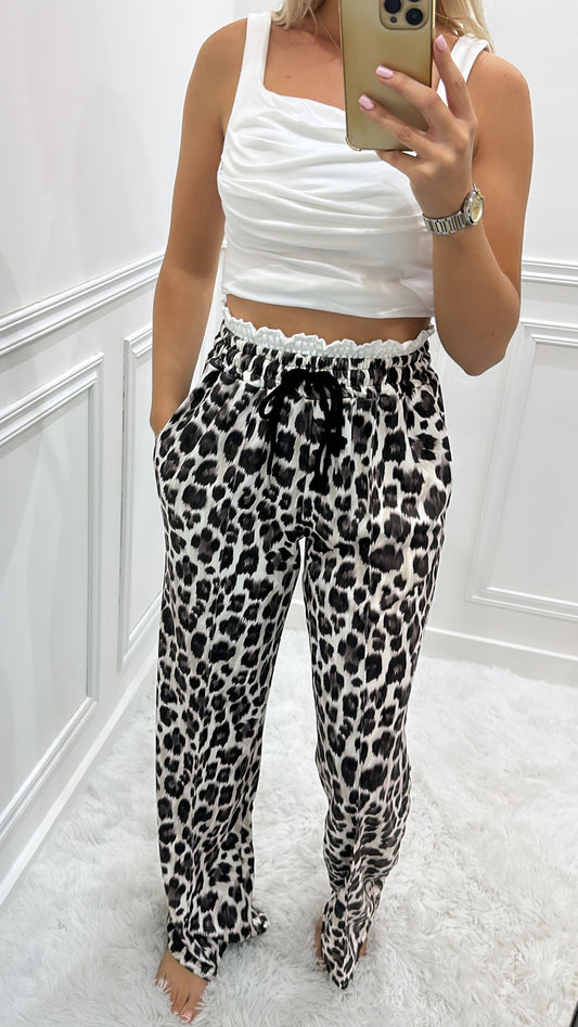 Leopard Contrast Waistband Trousers