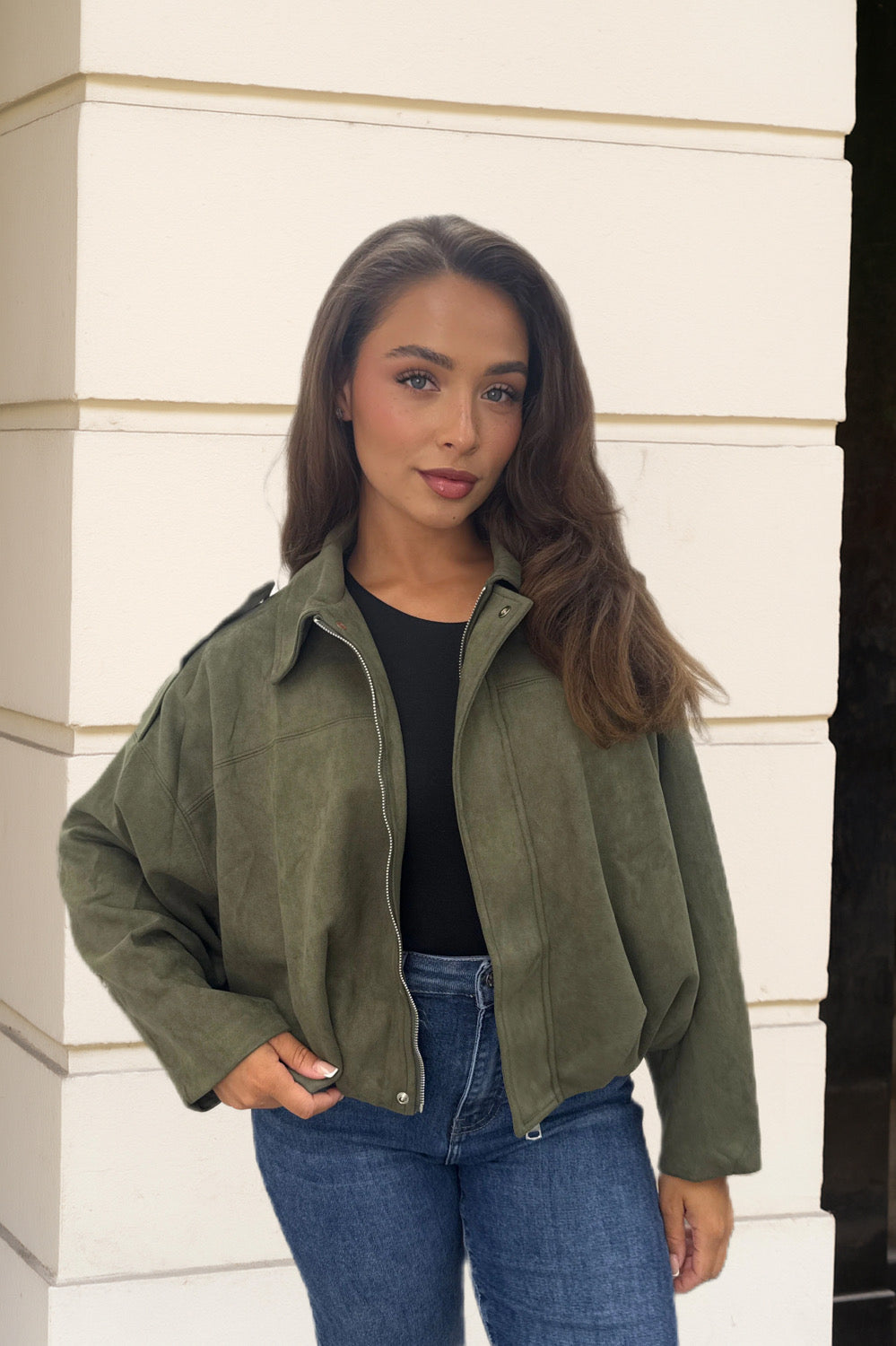 Suede Look Jacket Khaki