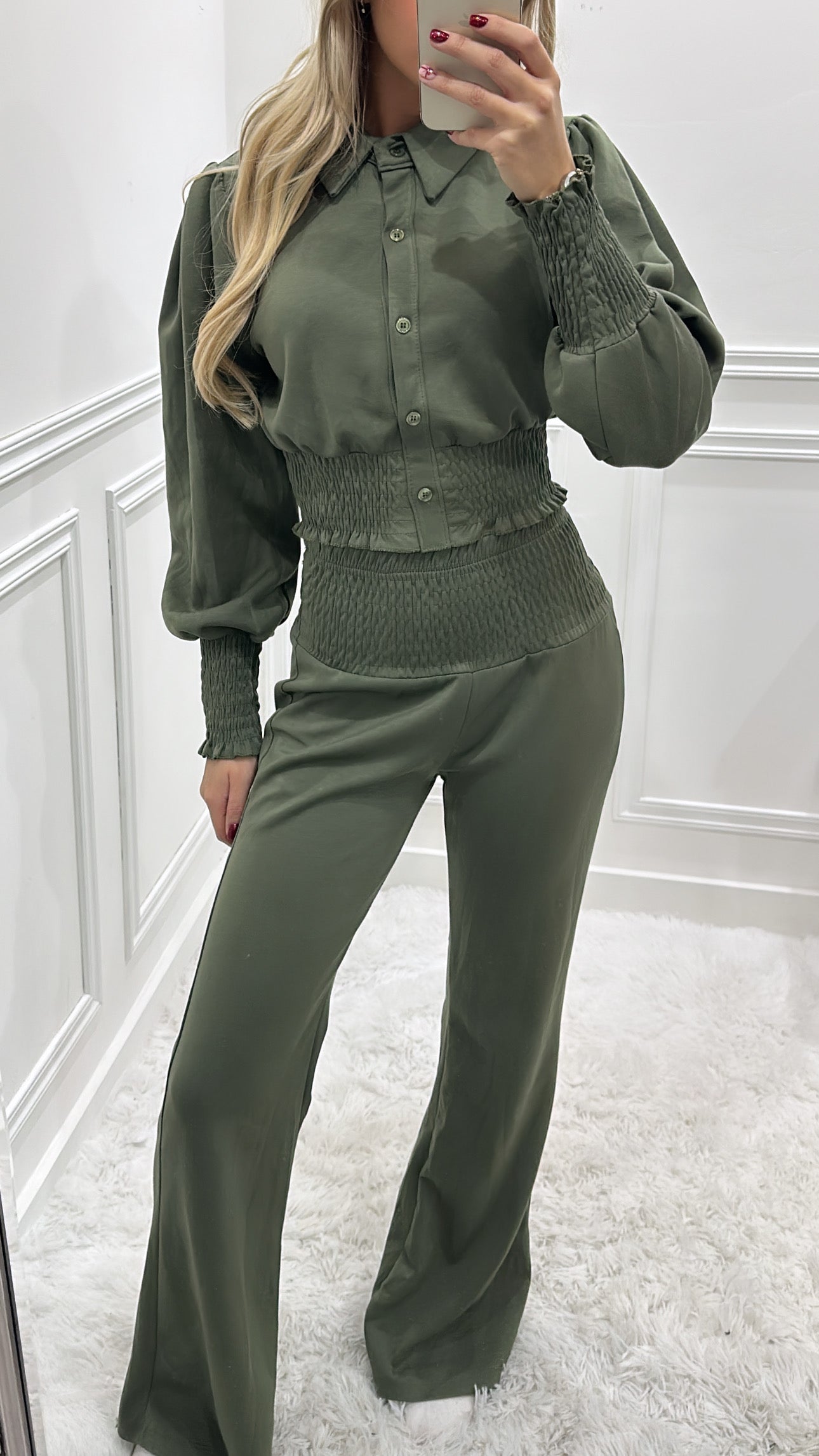 Khaki Buttoned Lounge Set