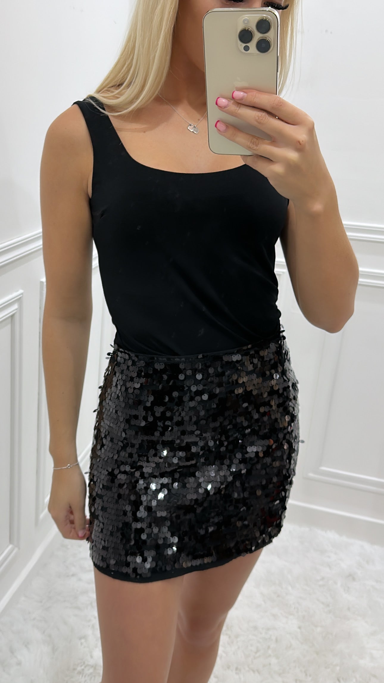 Black Sequin Mini Skirt