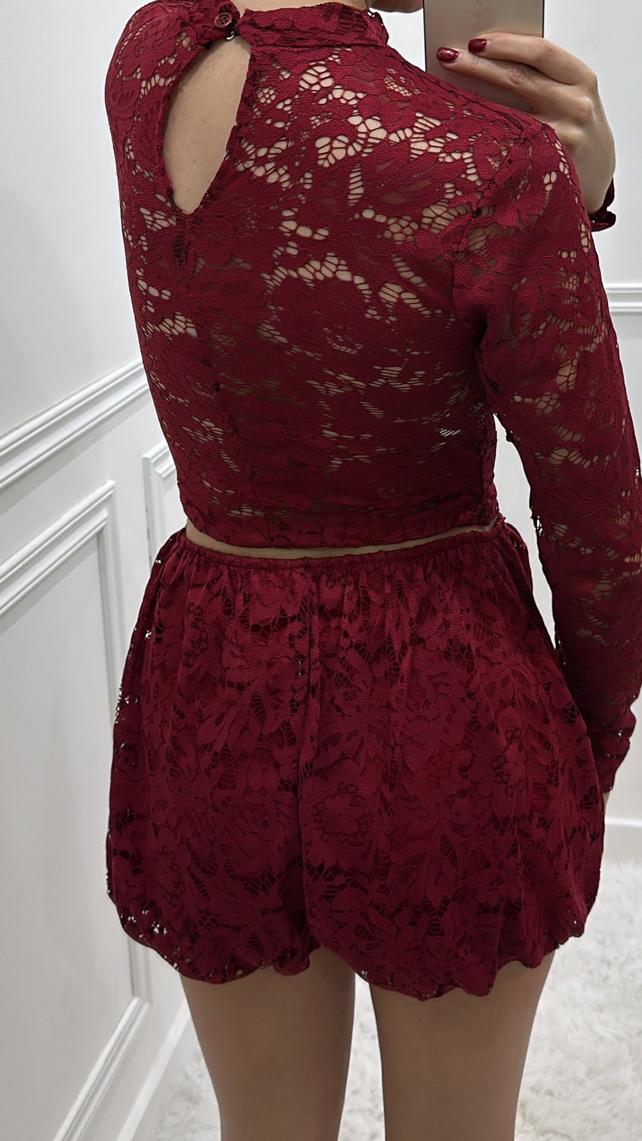 Burgundy Lace Shorts Co Ord