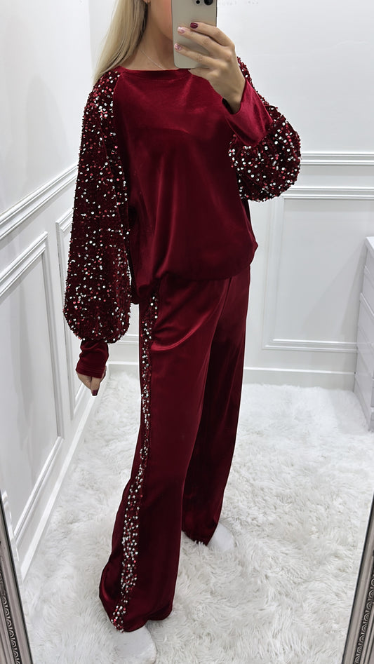 Burgundy Sequin Velour Tracksuit