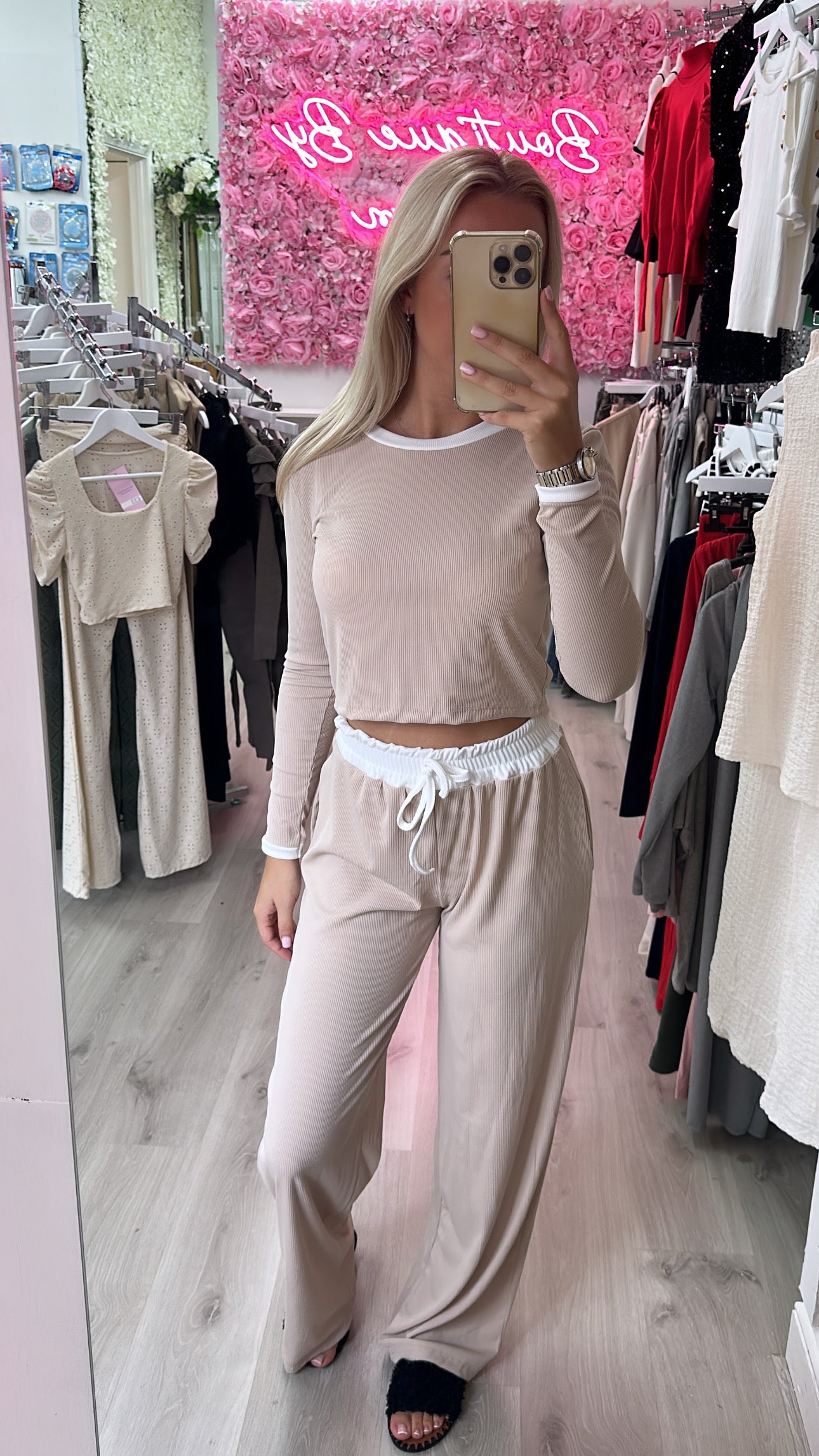 Beige Longsleeve Contrast Co Ord