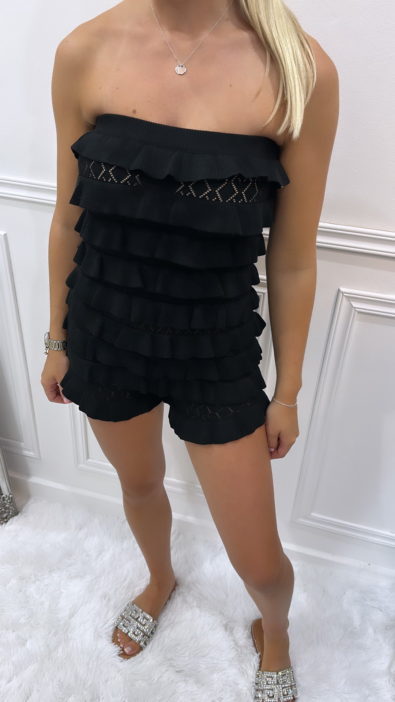 Black Ruffle Mini Playsuit