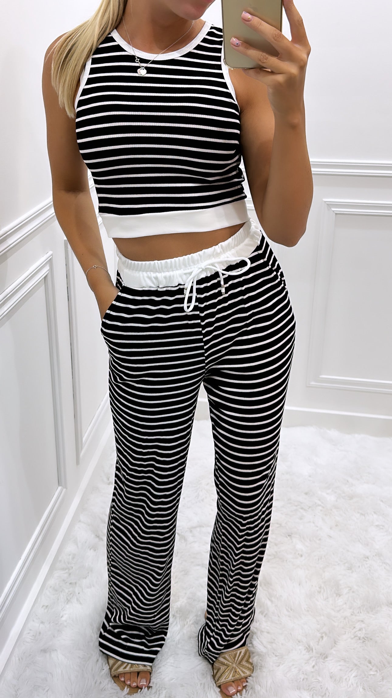 Black Striped Trouser Lounge Set